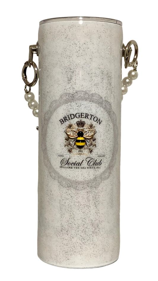 20oz Bridgerton Epoxy/Glitter Tumbler - Silver with pearl handle